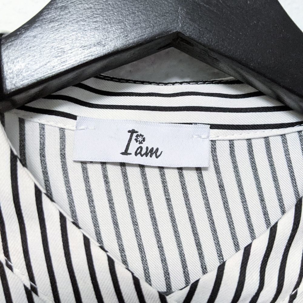 I AM Striped Banded Collar Shirt Dress S - Picture 4 of 7